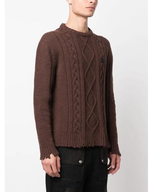 Philipp Plein Brown Distressed Cable-Knit Jumper for men