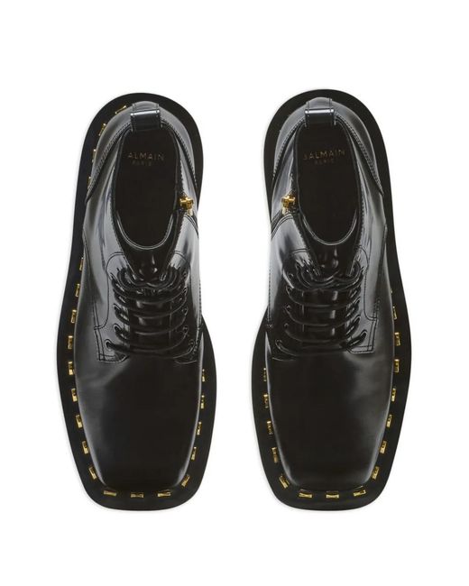 Balmain Black Glazed Combat Boots