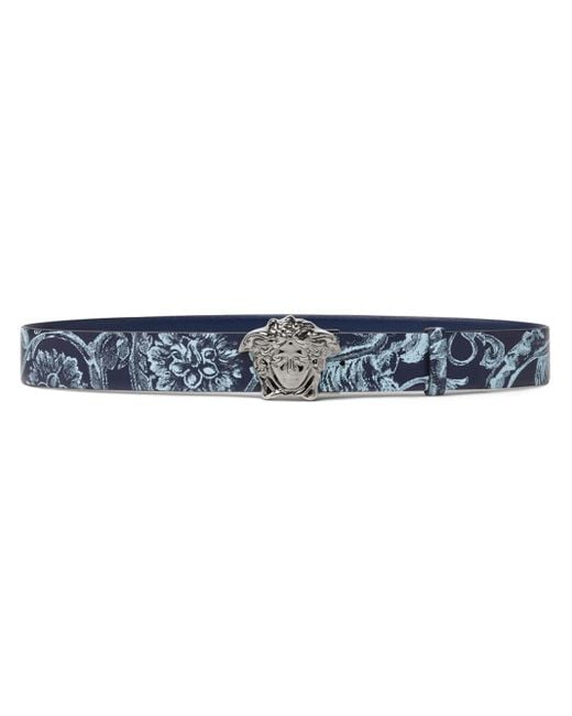 Versace Blue La Medusa Barocco Print Belt for men