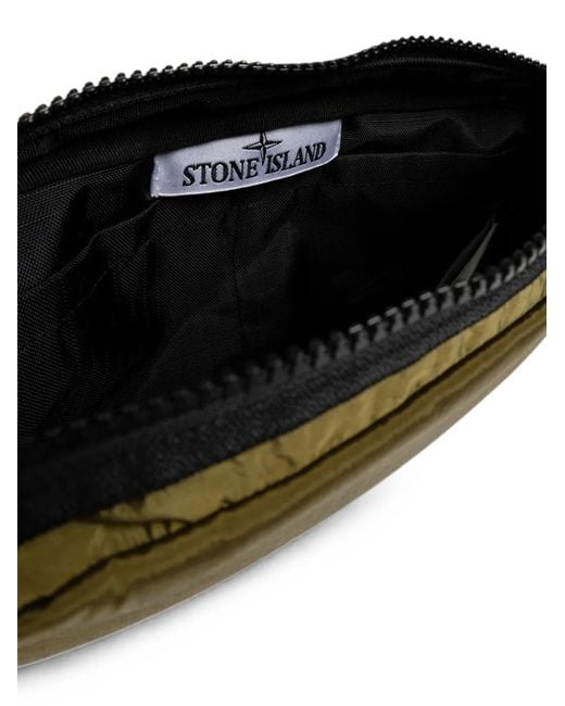 Stone Island Green Logo-Patch Wrist-Strap Shoulder Bag for men