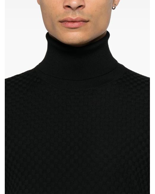 GOES BOTANICAL Black Merino Interwoven Roll-Neck Knit Sweater for men