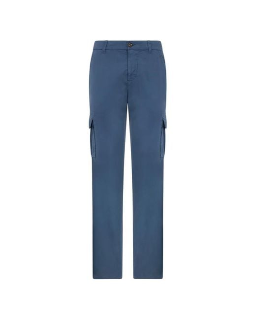 Moorer Blue Flat-Pocket Cargo Trousers for men