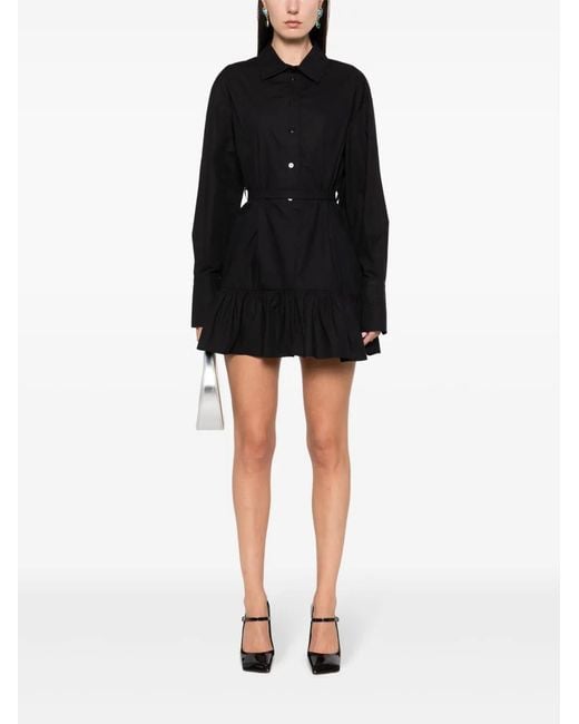 Patou Black Ruffled Mini Shirt Dress