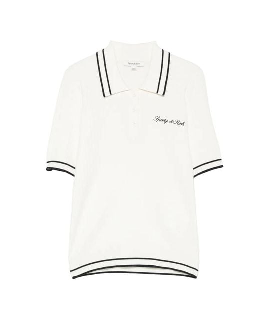 Sporty & Rich White Cable-Knit Embroidered Polo Shirt