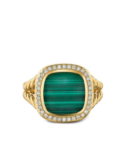 David Yurman Green 18Kt Albion Malachite And Diamond Ring (15Mm)