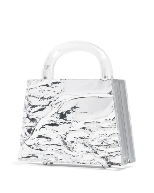 L'afshar White Eva Crushed-Finish Tote Bag