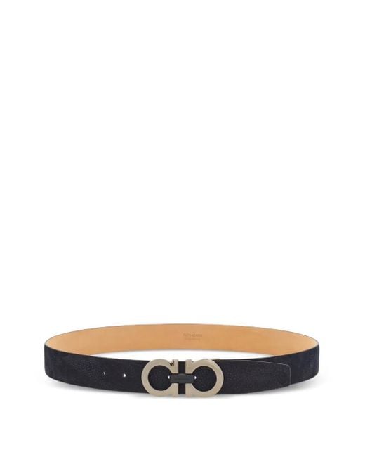 Ferragamo White Gancini-Buckle Calfskin Belt for men