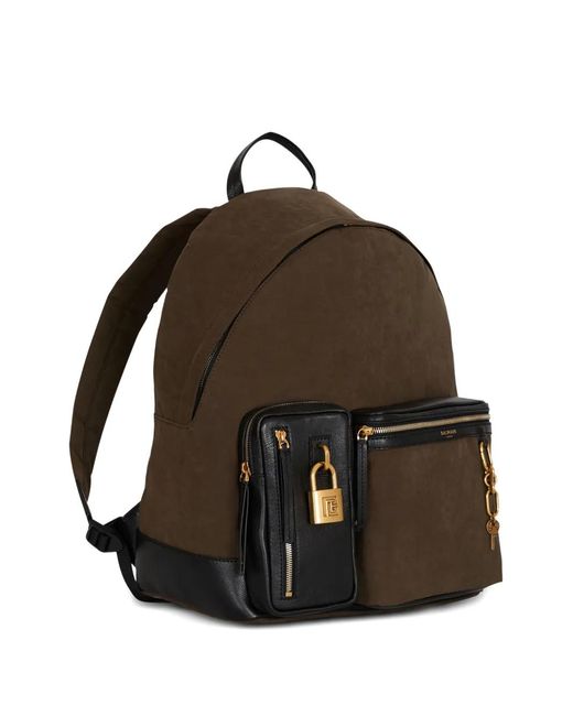 Balmain Brown Pulse Calfskin And Nylon Backpack for men