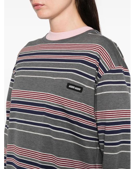 Miu Miu Gray Striped-Pattern Top