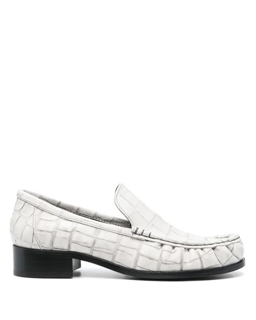 Acne White Block-Heel Leather Loafers