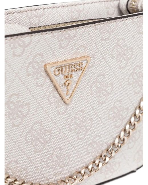 Guess White Noelle Logo-Print Shoulder Bag