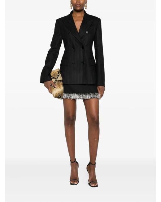 ANDAMANE Black Pinstriped Double-Breasted Jacket