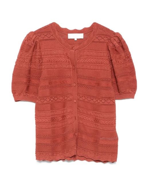 Ba&sh Red Vinat Puff-Sleeve Cardigan