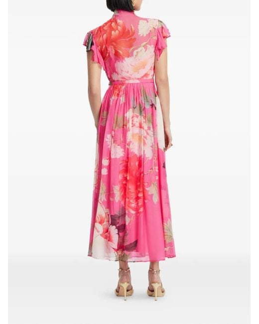 LEO LIN Pink Grace Ruffled Floral Midi Dress