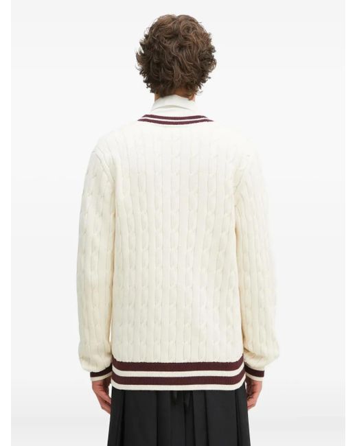 Pull En Maille Torsadée À Col V Fred Perry pour homme en coloris White