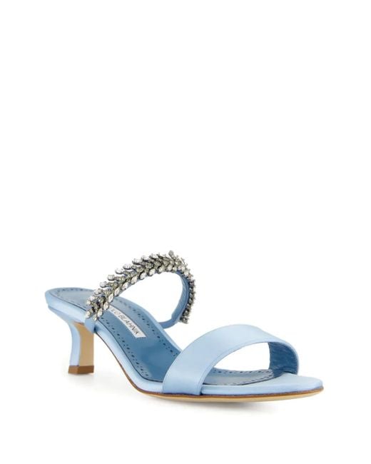 Manolo Blahnik Blue 50Mm Kifasan Crystal-Embellished Satin Sandals