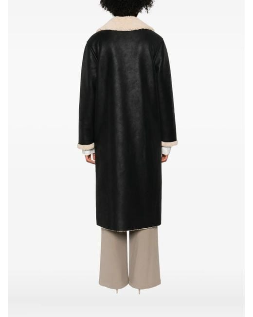 ELEH Black Double-Breasted Fleece-Trimmed Coat