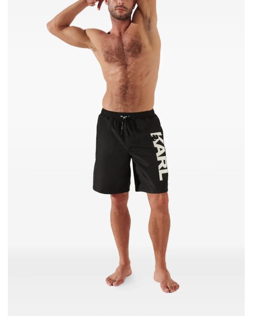 Karl Lagerfeld Black Logo-Print Swim Shorts for men