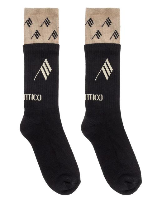 The Attico Black Logo-Detail Crew Socks