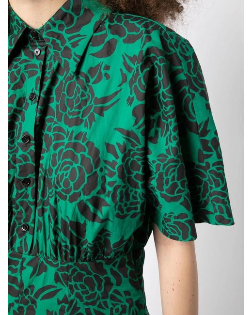 Philosophy Di Lorenzo Serafini Green Rose-Print Shirt Dress