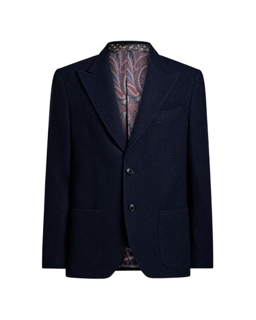 Etro Blue Single-Breasted Knit Cashmere And Wool Jacket for men