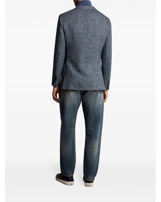 Etro Blue Single-Breasted Wool Blazer for men