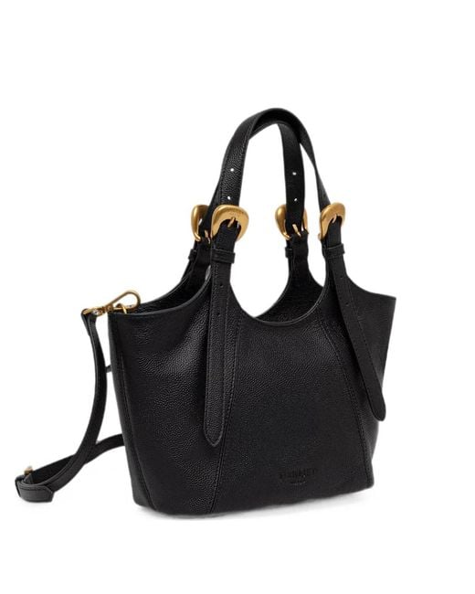 Twinset Black Buckle-Detail Pebbled Tote Bag