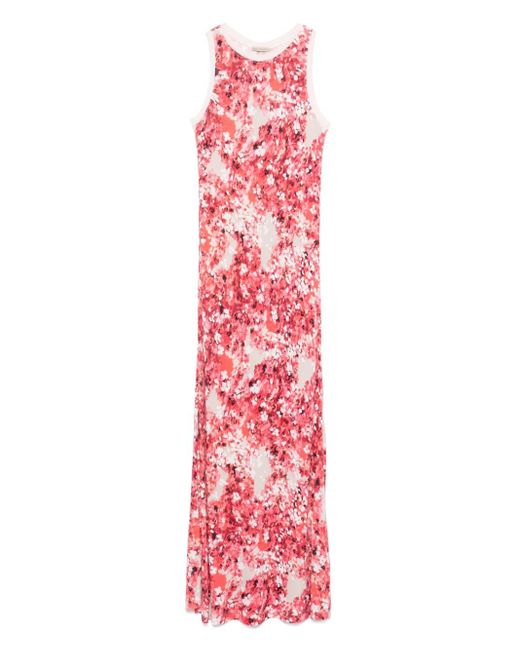 Faliero Sarti Red Floral-Print Midi Dress