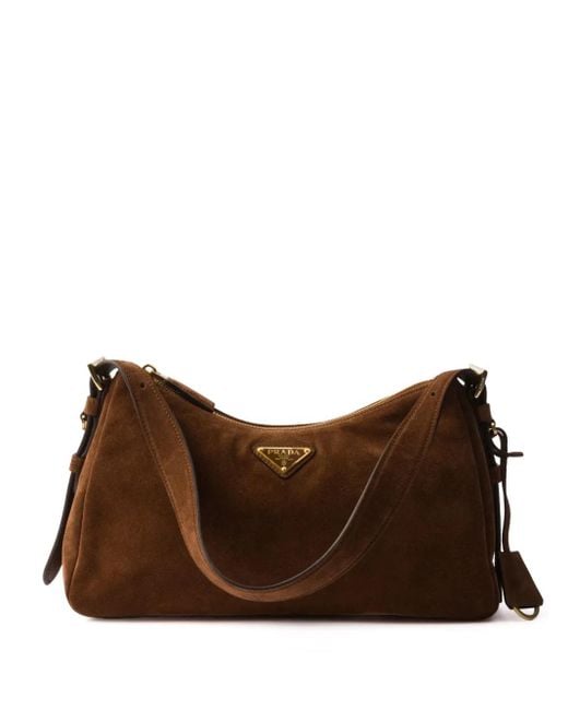 Prada Brown Medium Suede Aimée Shoulder Bag