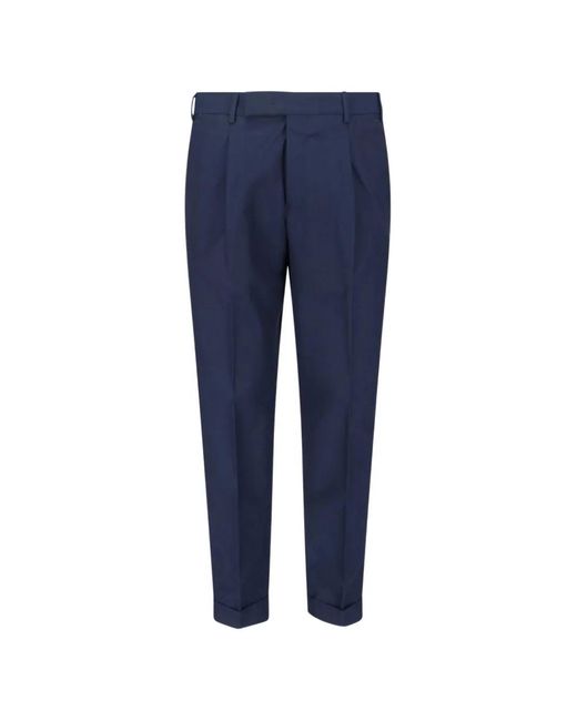 PT Torino Blue Button Pleat Trousers for men