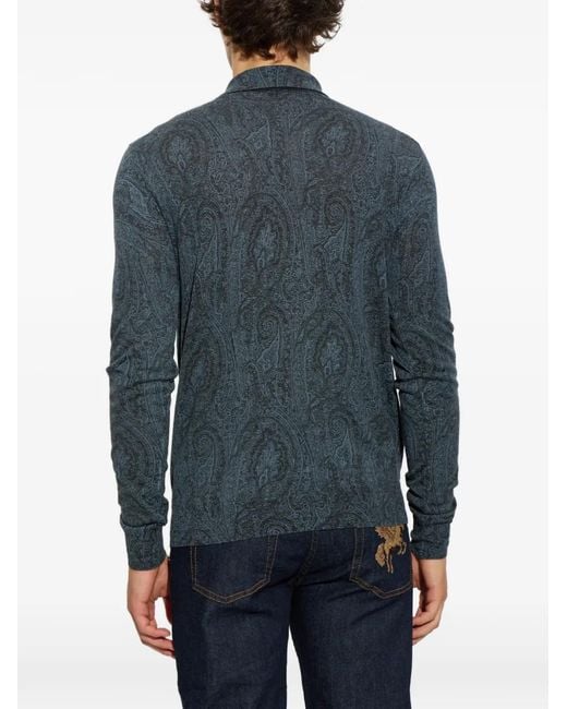 Etro Blue Paisley-Print Polo Shirt for men