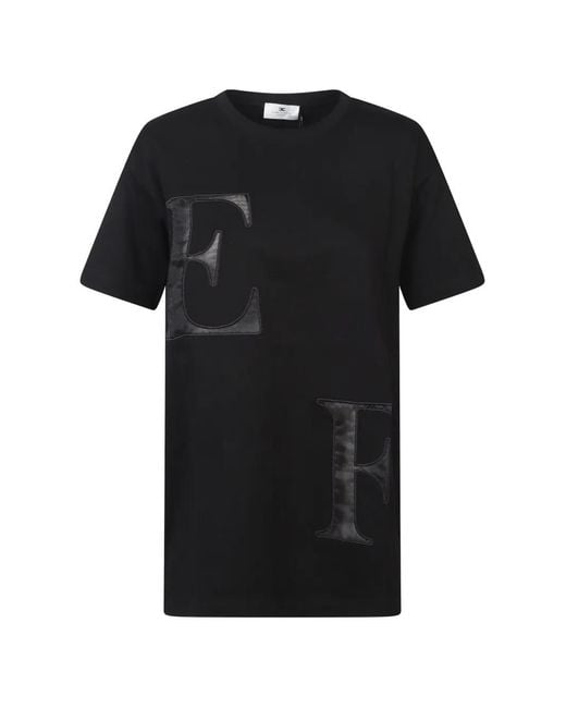 Elisabetta Franchi Black Letter-Appliqué T-Shirt