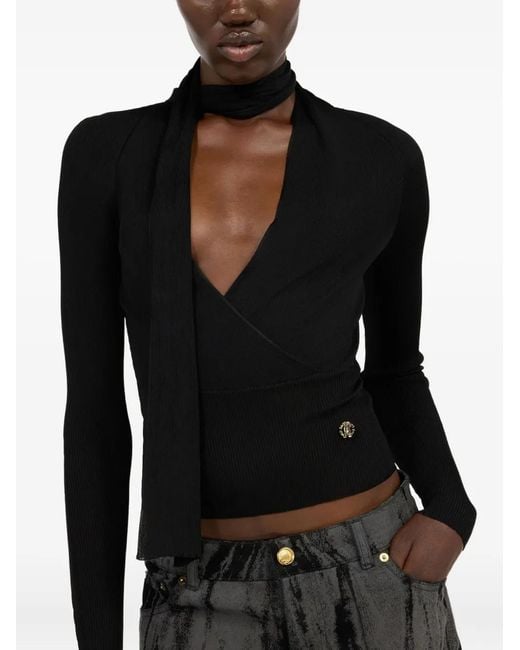 Roberto Cavalli Black Wrap-Over Sweater