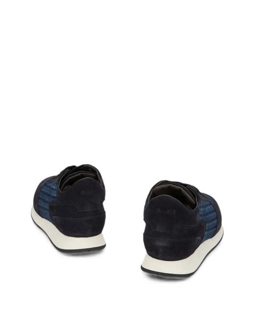 Moorer Blue Leather Denim-Insert Sneakers