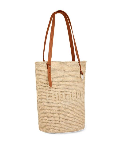 Rabanne Natural Logo-Embroidered Raffia Tote Bag