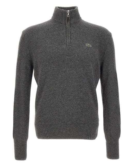 Lacoste Gray Half-Zip Embroidered Sweater for men