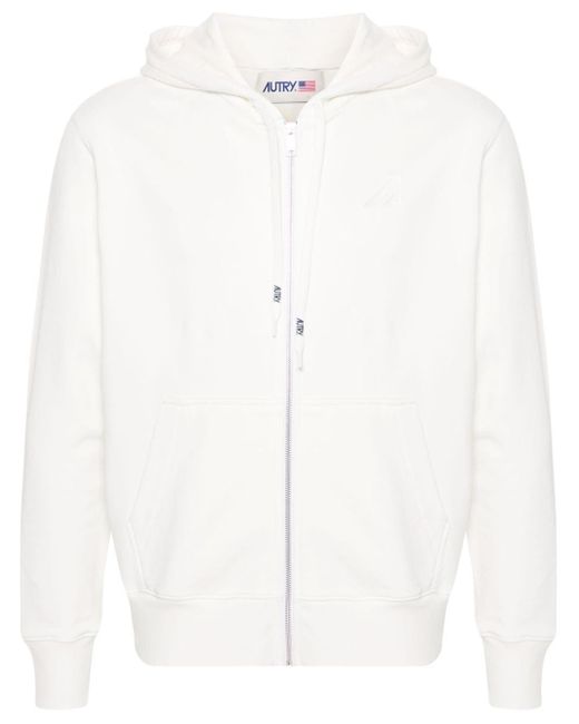 Autry White Logo-embroidered Cotton Hoodie for men