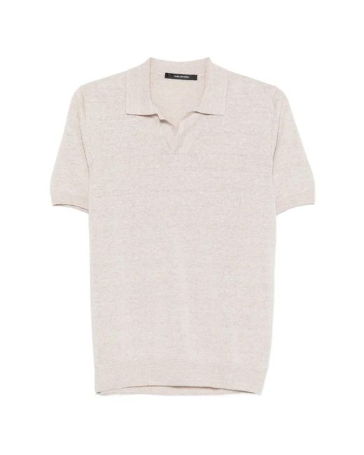Tagliatore White Stylish Polo Collar Slit Neckline Short Sleeve Top for men