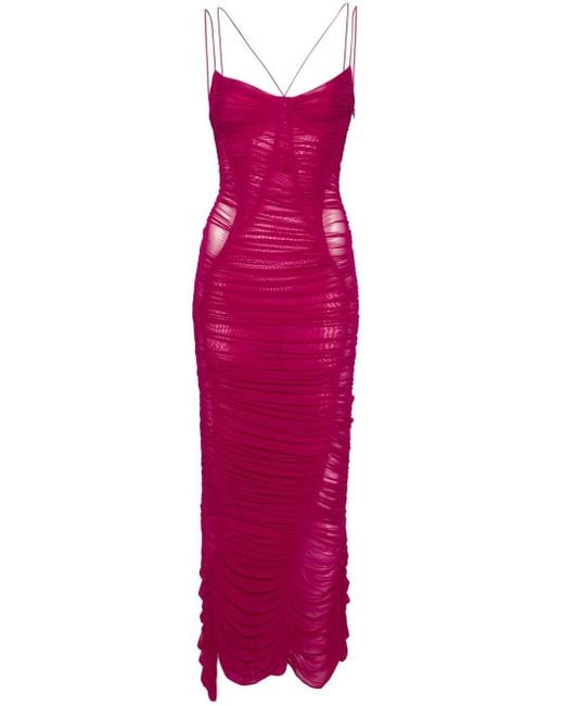 Mugler Purple Ruched Mesh Gown