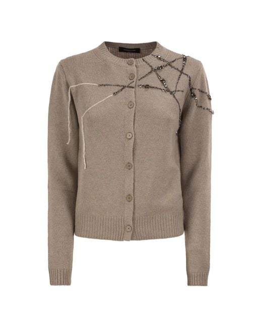 Fabiana Filippi Natural Crystal-Embellished Embroidered Cardigan