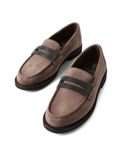 Brunello Cucinelli Brown Suede Penny Loafers