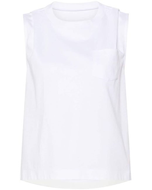 Sacai White Pleat-detail Cotton T-shirt