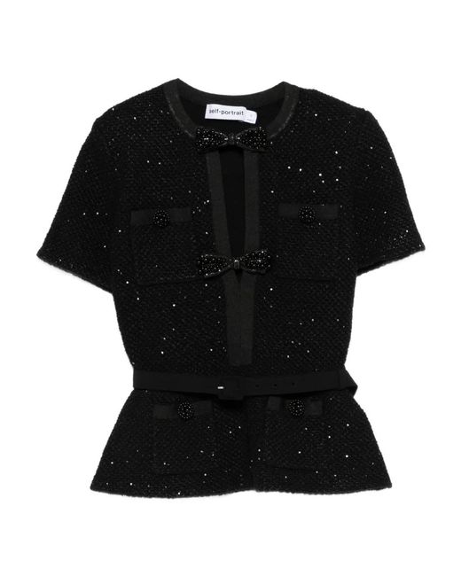 Haut Brodé De Sequins À Manches Courtes Self-Portrait en coloris Black