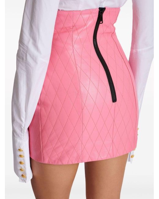 Balmain Pink Quilted Leather Tulip Skirt