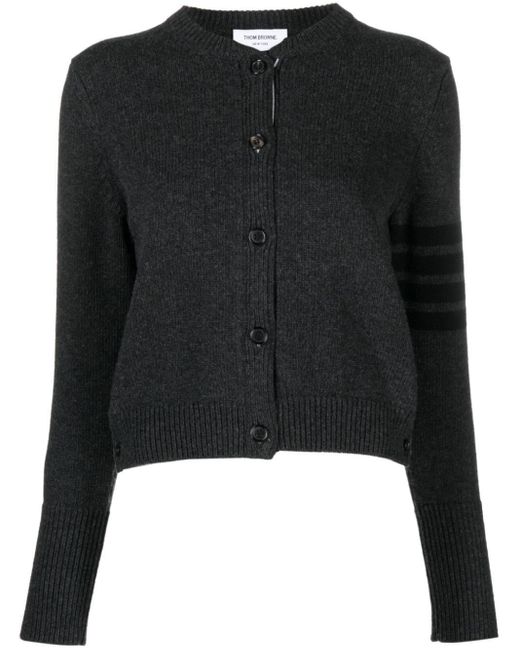 Cardigan en laine à détails rayés Thom Browne en coloris Black