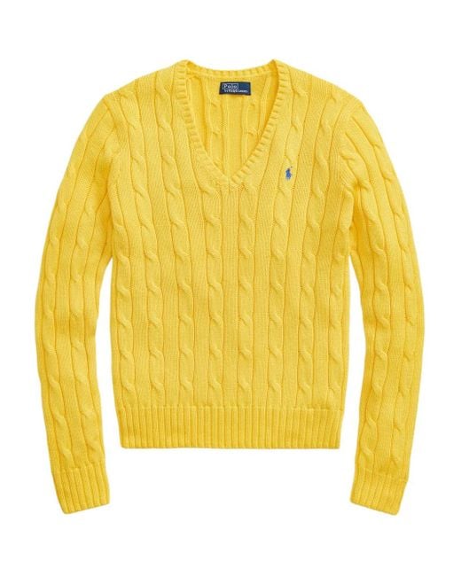 Polo Ralph Lauren Yellow V-Neck Cable-Knit Sweater