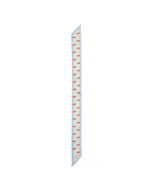 Prada White Printed Silk Twill Skinny Scarf