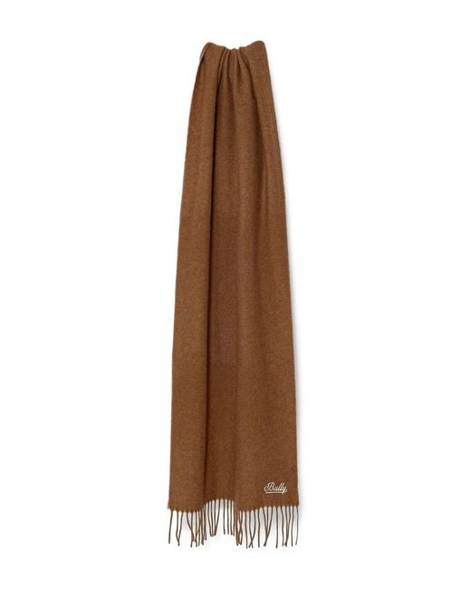 Bally Natural Logo-Embroidered Fringed Scarf