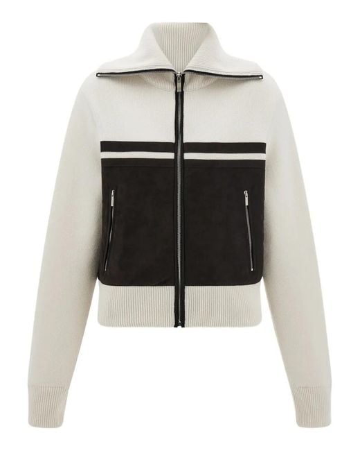 Ferragamo White Zip-Fastening High-Collar Jacket