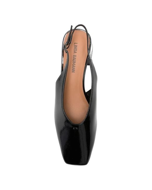 Linda Baumann Black Patent-Finish Slingback Pumps